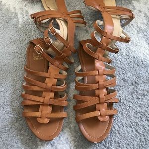 Tan High Calf Gladiator Sandals 8.5